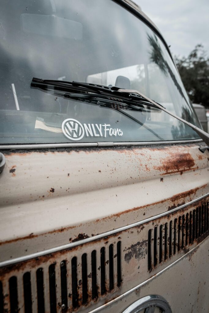 Volkswagen Type 2 Windshield with a Sticker